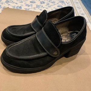 Fly London Wend Black Suede Leather Platform Loafers US10 EU41